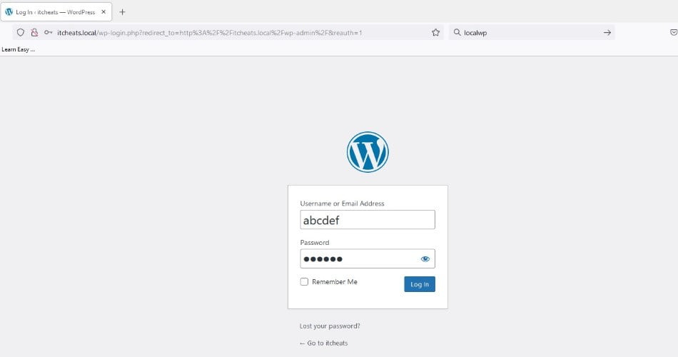 WordPress Login Dashboard